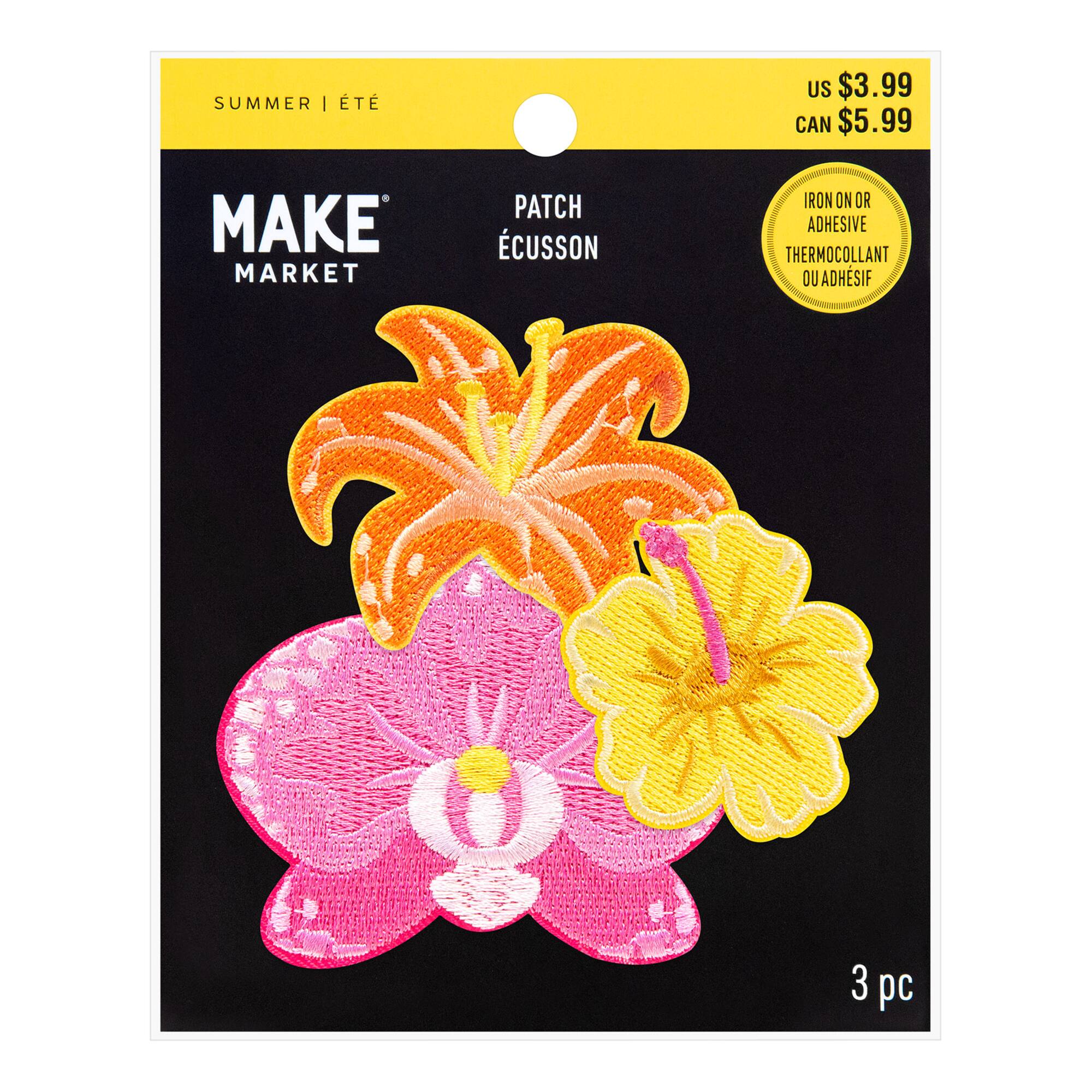 Summer Tropical Flowers Iron-On & Adhesive Embroidered Patch Set